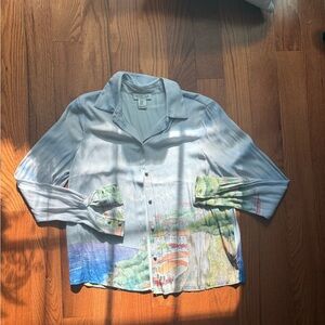 Rachel Zoe Blue and Green Casual Button Down Shirt